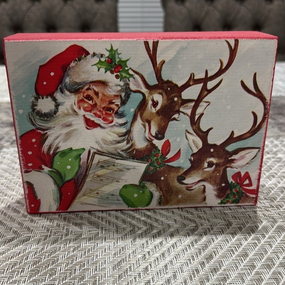 Quill to Paper Retro Vintage Santa Claus & Reindeers Home Wood Decor Christmas - Picture 2 of 11